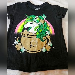 St. Patrick's Day Shirt | Girls XS 4 | Unicorn | Rainbow | Pot of Gold | Clovers